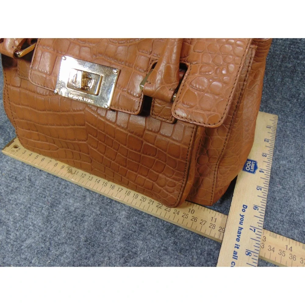 Michael Kors Hamilton Satchel Brown Croc Embossed Leather‎ Turn Lock